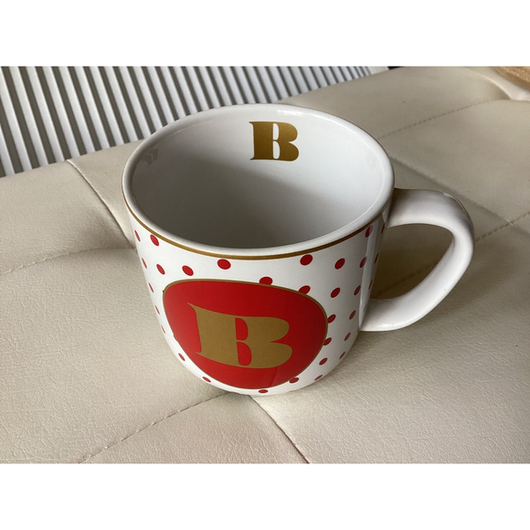 Target Stoneware Monogram "B" Coffee Mug Tea Cup White W/Red Polka Dots 15oz - Picture 5 of 9